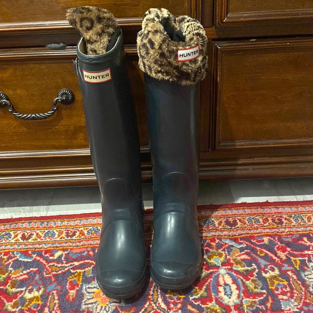 Hunter boots with original cheetah socks - Great condition